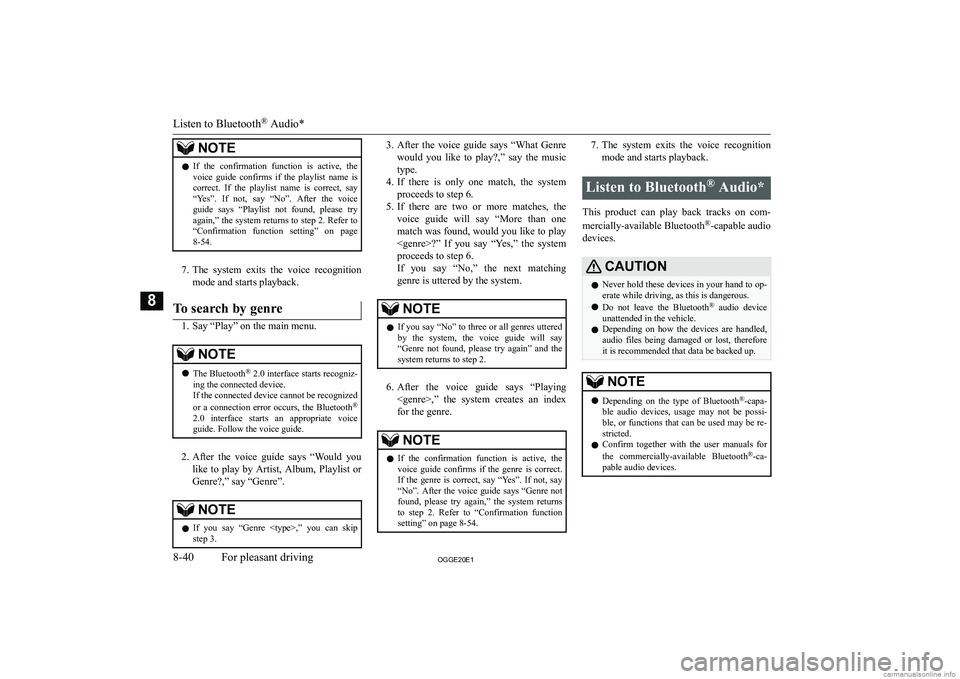 MITSUBISHI OUTLANDER PHEV 2020  Owners Manual (in English) �N�O�T�E�z�I�f�  �t�h�e�  �c�o�n�f�i�r�m�a�t�i�o�n�  �f�u�n�c�t�i�o�n�  �i�s�  �a�c�t�i�v�e�,�  �t�h�e
�v�o�i�c�e�  �g�u�i�d�e�  �c�o�n�f�i�r�m�s�  �i�f�  �t�h�e�  �p�l�a�y�l�i�s�t�  �n�a�m�e�  �i�s
�