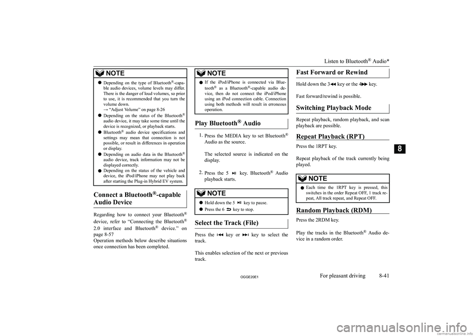 MITSUBISHI OUTLANDER PHEV 2020  Owners Manual (in English) �N�O�T�E�z�D�e�p�e�n�d�i�n�g�  �o�n�  �t�h�e�  �t�y�p�e�  �o�f�  �B�l�u�e�t�o�o�t�h �