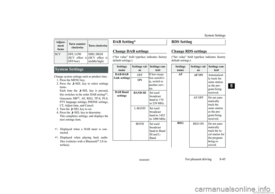 MITSUBISHI OUTLANDER PHEV 2020  Owners Manual (in English) �A�d�j�u�s�t�-�m�e�n�t
�i�t�e�m�s�T�u�r�n� �c�o�u�n�t�e�r�- �c�l�o�c�k�w�i�s�e�T�u�r�n� �c�l�o�c�k�w�i�s�e
�S�C�V�O�F�F�,� �L�O�W
�(�S�C�V�  �e�f�f�e�c�t�  �i�s
�O�F�F�/�l�o�w�)�M�I�D�,� �H�I�G�H
�(�S