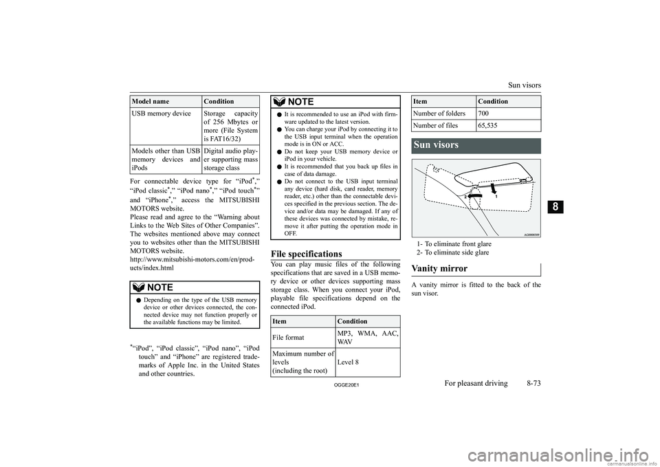 MITSUBISHI OUTLANDER PHEV 2020  Owners Manual (in English) �M�o�d�e�l� �n�a�m�e�C�o�n�d�i�t�i�o�n�U�S�B� �m�e�m�o�r�y� �d�e�v�i�c�e�S�t�o�r�a�g�e�  �c�a�p�a�c�i�t�y
�o�f�  �2�5�6�  �M�b�y�t�e�s�  �o�r
�m�o�r�e�  �(�F�i�l�e�  �S�y�s�t�e�m �i�s� �F�A�T�1�6�/�3�
