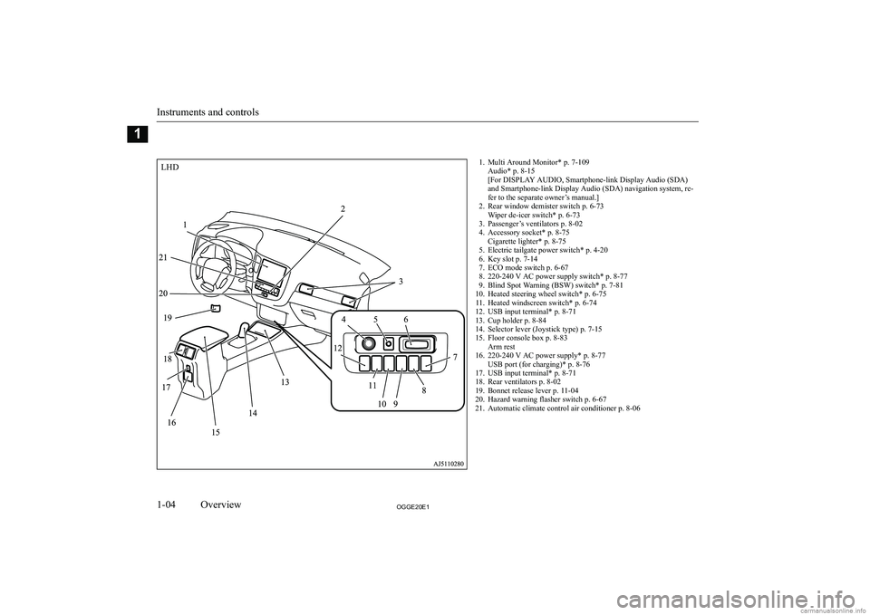 MITSUBISHI OUTLANDER PHEV 2020  Owners Manual (in English) �1�. �M�u�l�t�i� �A�r�o�u�n�d� �M�o�n�i�t�o�r�*� �p�.� �7�-�1�0�9�A�u�d�i�o�*� �p�.� �8�-�1�5
�[�F�o�r� �D�I�S�P�L�A�Y� �A�U�D�I�O�,� �S�m�a�r�t�p�h�o�n�e�-�l�i�n�k� �D�i�s�p�l�a�y� �A�u�d�i�o� �(�S�D