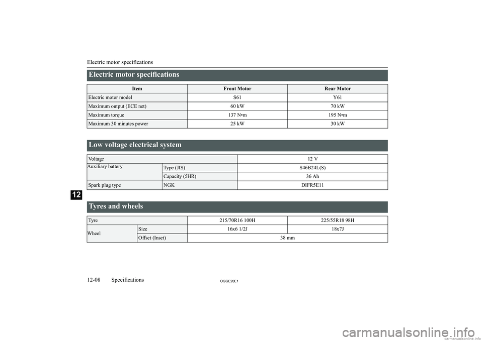 MITSUBISHI OUTLANDER PHEV 2020  Owners Manual (in English) �E�l�e�c�t�r�i�c� �m�o�t�o�r� �s�p�e�c�i�f�i�c�a�t�i�o�n�s�I�t�e�m�F�r�o�n�t� �M�o�t�o�r�R�e�a�r� �M�o�t�o�r�E�l�e�c�t�r�i�c� �m�o�t�o�r� �m�o�d�e�l�S�6�1�Y�6�1�M�a�x�i�m�u�m� �o�u�t�p�u�t� �(�E�C�E� 