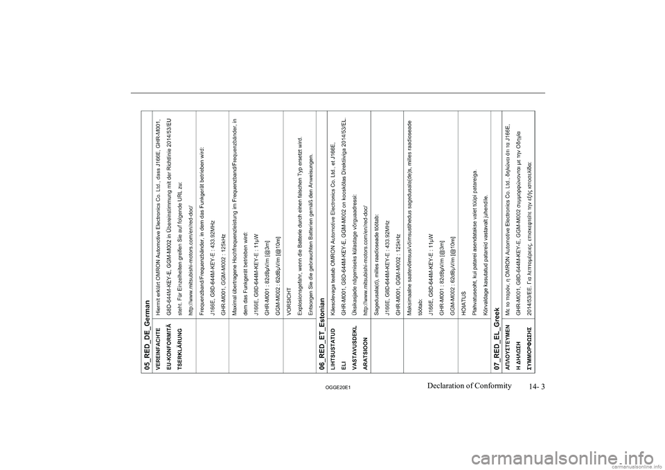 MITSUBISHI OUTLANDER PHEV 2020  Owners Manual (in English) �1�4�-� �3
�2�*�*�(�2�0�(�1�D�e�c�l�a�r�a�t�i�o�n� �o�f� �C�o�n�f�o�r�m�i�t�y               