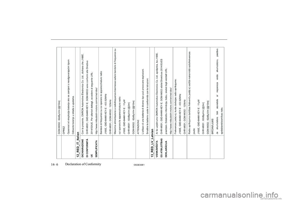 MITSUBISHI OUTLANDER PHEV 2020  Owners Manual (in English) �1�4�-� �6�2�*�*�(�2�0�(�1�D�e�c�l�a�r�a�t�i�o�n� �o�f� �C�o�n�f�o�r�m�i�t�y               