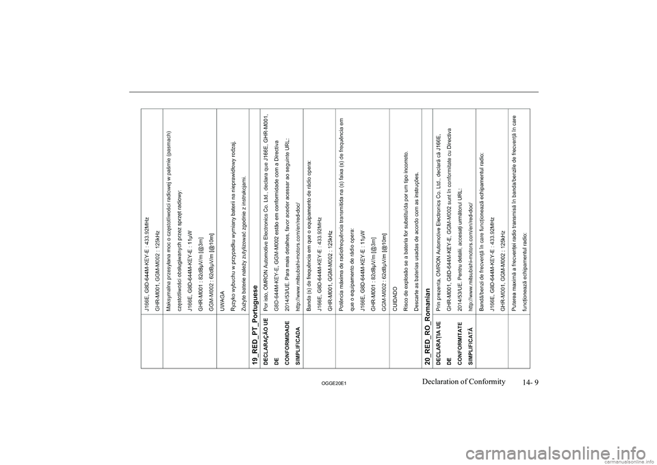 MITSUBISHI OUTLANDER PHEV 2020  Owners Manual (in English) �1�4�-� �9
�2�*�*�(�2�0�(�1�D�e�c�l�a�r�a�t�i�o�n� �o�f� �C�o�n�f�o�r�m�i�t�y               