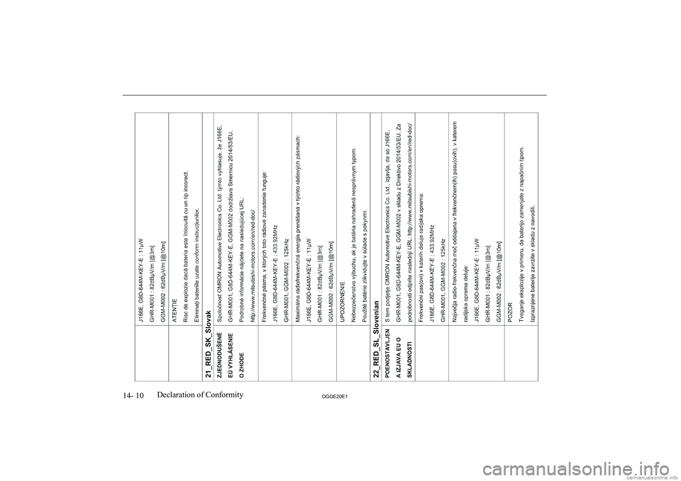 MITSUBISHI OUTLANDER PHEV 2020  Owners Manual (in English) �1�4�-� �1�0�2�*�*�(�2�0�(�1�D�e�c�l�a�r�a�t�i�o�n� �o�f� �C�o�n�f�o�r�m�i�t�y               