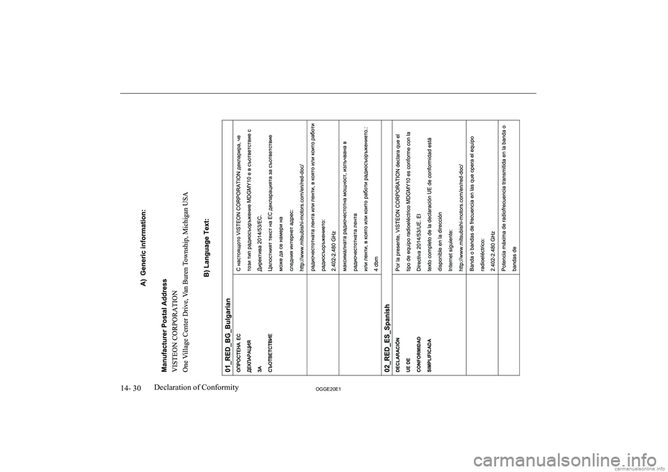 MITSUBISHI OUTLANDER PHEV 2020  Owners Manual (in English) �1�4�-� �3�0�2�*�*�(�2�0�(�1�D�e�c�l�a�r�a�t�i�o�n� �o�f� �C�o�n�f�o�r�m�i�t�y  