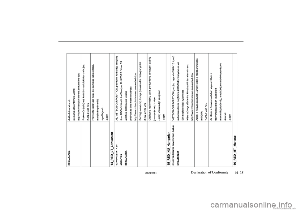 MITSUBISHI OUTLANDER PHEV 2020  Owners Manual (in English) �1�4�-� �3�5
�2�*�*�(�2�0�(�1�D�e�c�l�a�r�a�t�i�o�n� �o�f� �C�o�n�f�o�r�m�i�t�y  