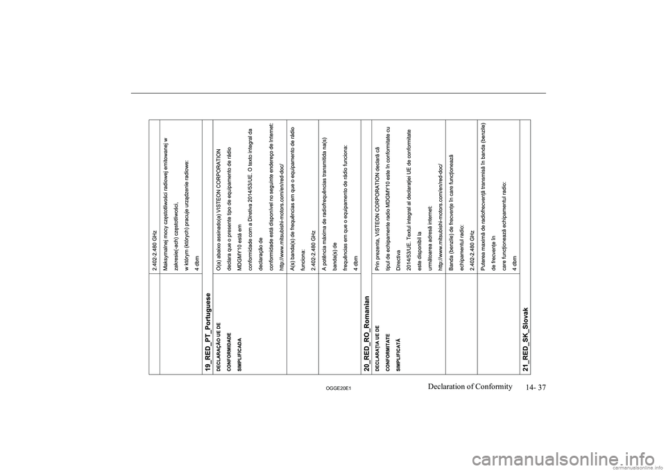 MITSUBISHI OUTLANDER PHEV 2020  Owners Manual (in English) �1�4�-� �3�7
�2�*�*�(�2�0�(�1�D�e�c�l�a�r�a�t�i�o�n� �o�f� �C�o�n�f�o�r�m�i�t�y  