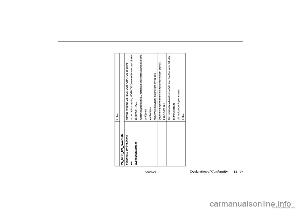 MITSUBISHI OUTLANDER PHEV 2020  Owners Manual (in English) �1�4�-� �3�9
�2�*�*�(�2�0�(�1�D�e�c�l�a�r�a�t�i�o�n� �o�f� �C�o�n�f�o�r�m�i�t�y  
