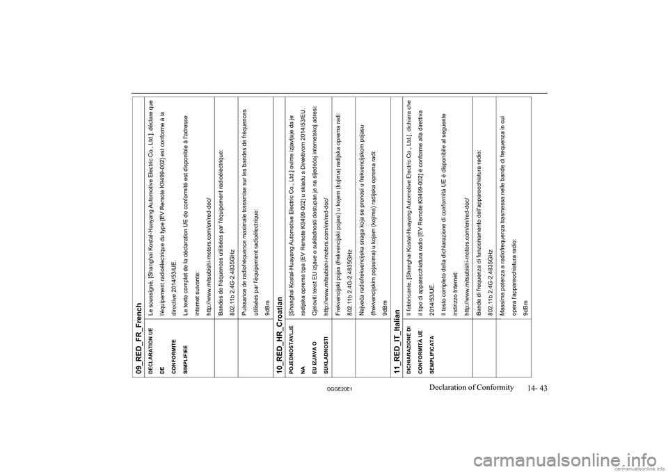 MITSUBISHI OUTLANDER PHEV 2020  Owners Manual (in English) �1�4�-� �4�3
�2�*�*�(�2�0�(�1�D�e�c�l�a�r�a�t�i�o�n� �o�f� �C�o�n�f�o�r�m�i�t�y               