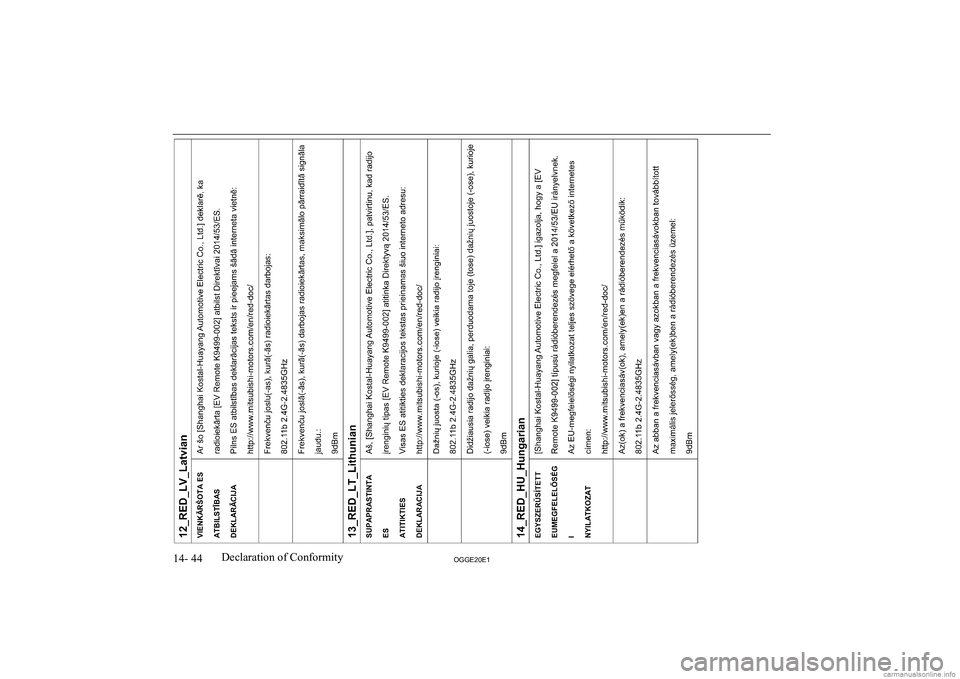 MITSUBISHI OUTLANDER PHEV 2020  Owners Manual (in English) �1�4�-� �4�4�2�*�*�(�2�0�(�1�D�e�c�l�a�r�a�t�i�o�n� �o�f� �C�o�n�f�o�r�m�i�t�y              