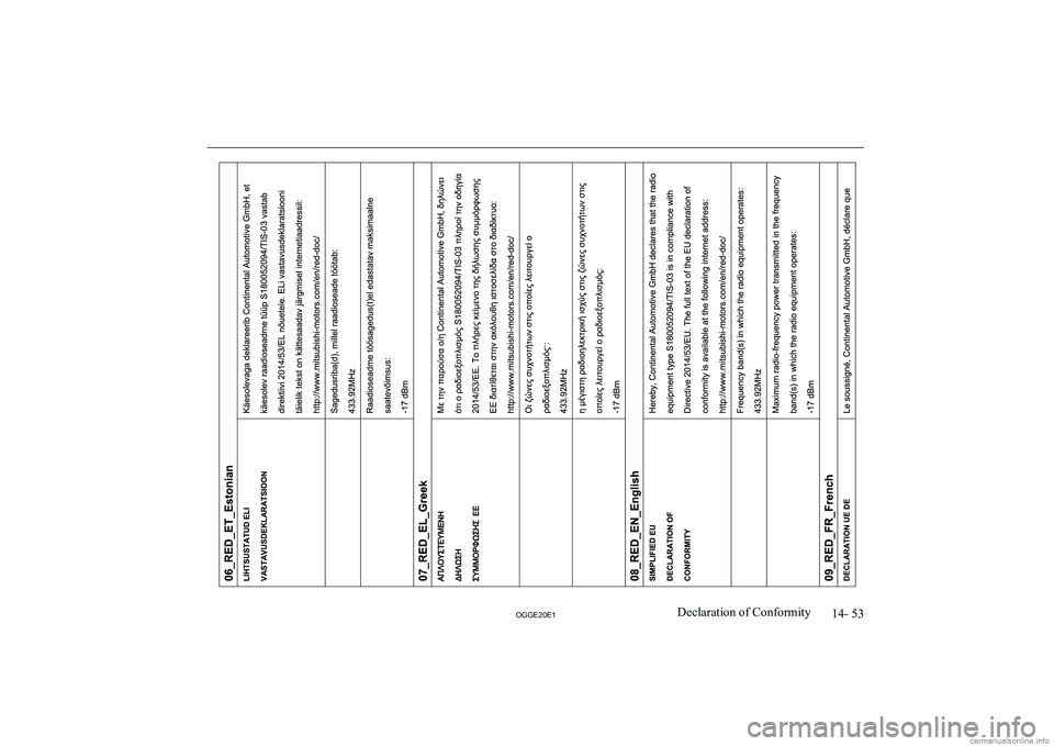 MITSUBISHI OUTLANDER PHEV 2020  Owners Manual (in English) �1�4�-� �5�3
�2�*�*�(�2�0�(�1�D�e�c�l�a�r�a�t�i�o�n� �o�f� �C�o�n�f�o�r�m�i�t�y  