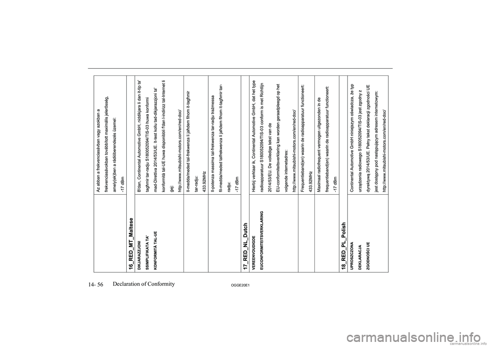 MITSUBISHI OUTLANDER PHEV 2020  Owners Manual (in English) �1�4�-� �5�6�2�*�*�(�2�0�(�1�D�e�c�l�a�r�a�t�i�o�n� �o�f� �C�o�n�f�o�r�m�i�t�y  