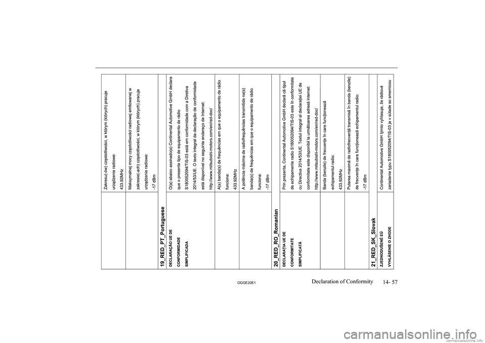 MITSUBISHI OUTLANDER PHEV 2020  Owners Manual (in English) �1�4�-� �5�7
�2�*�*�(�2�0�(�1�D�e�c�l�a�r�a�t�i�o�n� �o�f� �C�o�n�f�o�r�m�i�t�y  