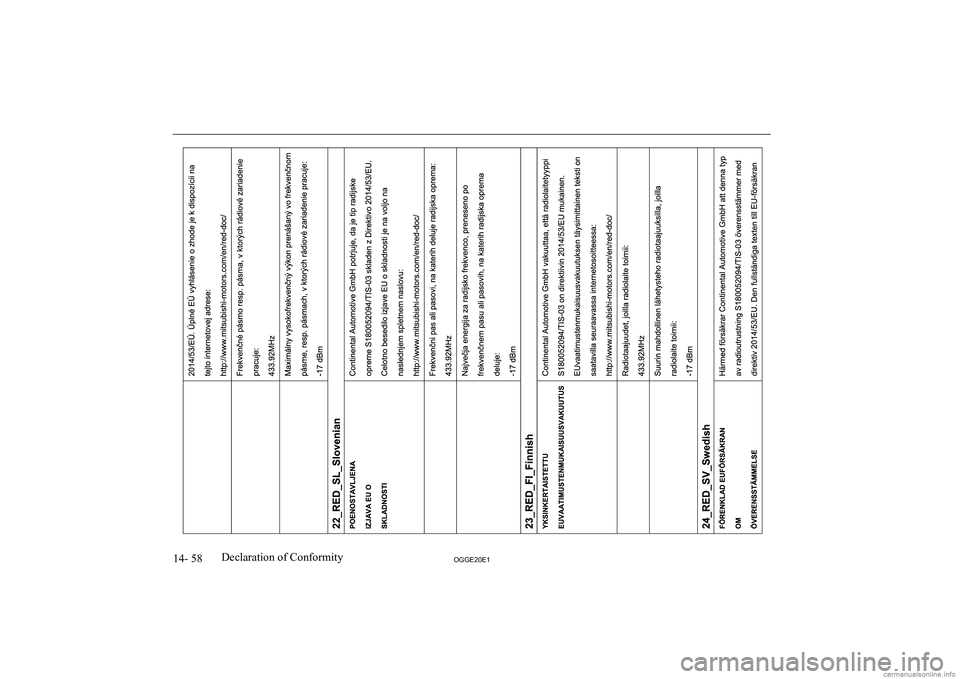 MITSUBISHI OUTLANDER PHEV 2020  Owners Manual (in English) �1�4�-� �5�8�2�*�*�(�2�0�(�1�D�e�c�l�a�r�a�t�i�o�n� �o�f� �C�o�n�f�o�r�m�i�t�y  