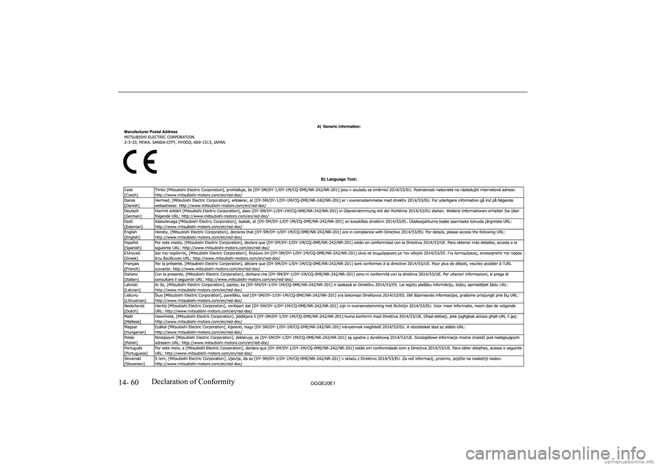 MITSUBISHI OUTLANDER PHEV 2020  Owners Manual (in English) �1�4�-� �6�0�2�*�*�(�2�0�(�1�D�e�c�l�a�r�a�t�i�o�n� �o�f� �C�o�n�f�o�r�m�i�t�y   
