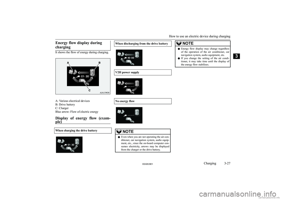 MITSUBISHI OUTLANDER PHEV 2020   (in English) Manual PDF �E�n�e�r�g�y� �f�l�o�w� �d�i�s�p�l�a�y� �d�u�r�i�n�g�c�h�a�r�g�i�n�g
�I�t� �s�h�o�w�s� �t�h�e� �f�l�o�w� �o�f� �e�n�e�r�g�y� �d�u�r�i�n�g� �c�h�a�r�g�i�n�g�.
�A�:� �V�a�r�i�o�u�s� �e�l�e�c�t�r�i�c�a�l