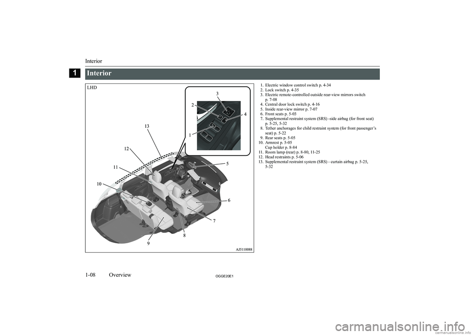 MITSUBISHI OUTLANDER PHEV 2020  Owners Manual (in English) �I�n�t�e�r�i�o�r�1�. �E�l�e�c�t�r�i�c� �w�i�n�d�o�w� �c�o�n�t�r�o�l� �s�w�i�t�c�h� �p�.� �4�-�3�4
�2�. �L�o�c�k� �s�w�i�t�c�h� �p�.� �4�-�3�5
�3�. �E�l�e�c�t�r�i�c� �r�e�m�o�t�e�-�c�o�n�t�r�o�l�l�e�d�