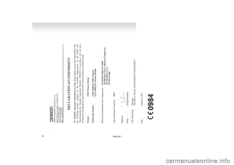 MITSUBISHI iMiEV 2013 Owners Manual (in English) 8
OHAE13E1 MITSUBISHI iMiEV 2013 Owners Manual (in English) 8
OHAE13E1