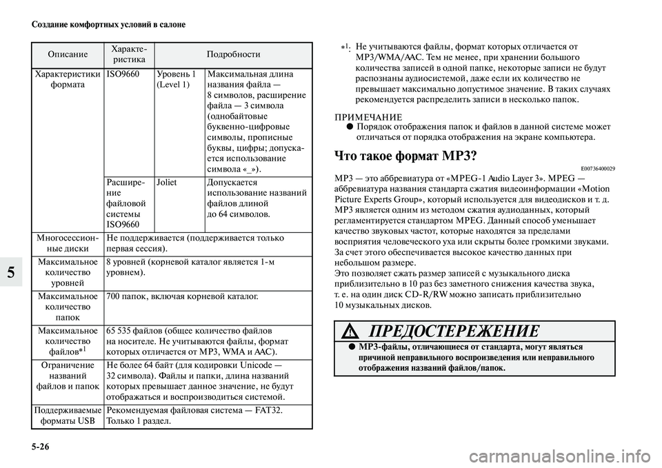 MITSUBISHI OUTLANDER 2016  Руководство по эксплуатации и техобслуживанию (in Russian) 526 СозданиHK комфортных условиH: в салонHK
5
ПРИМЕЧАНИЕ●Порядок оKbображения папок и файлоKЫ KЫ данной сисKbеме м