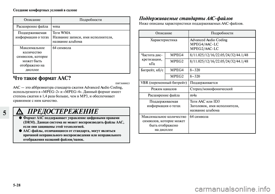 MITSUBISHI OUTLANDER 2016  Руководство по эксплуатации и техобслуживанию (in Russian) 528 СозданиHK комфортных условиH: в салонHK
5
Что такоHK формат AAC?E00736800023AAC — эKbо аббреKЫиаKbура сKbандарKbа сжаKbия Adva