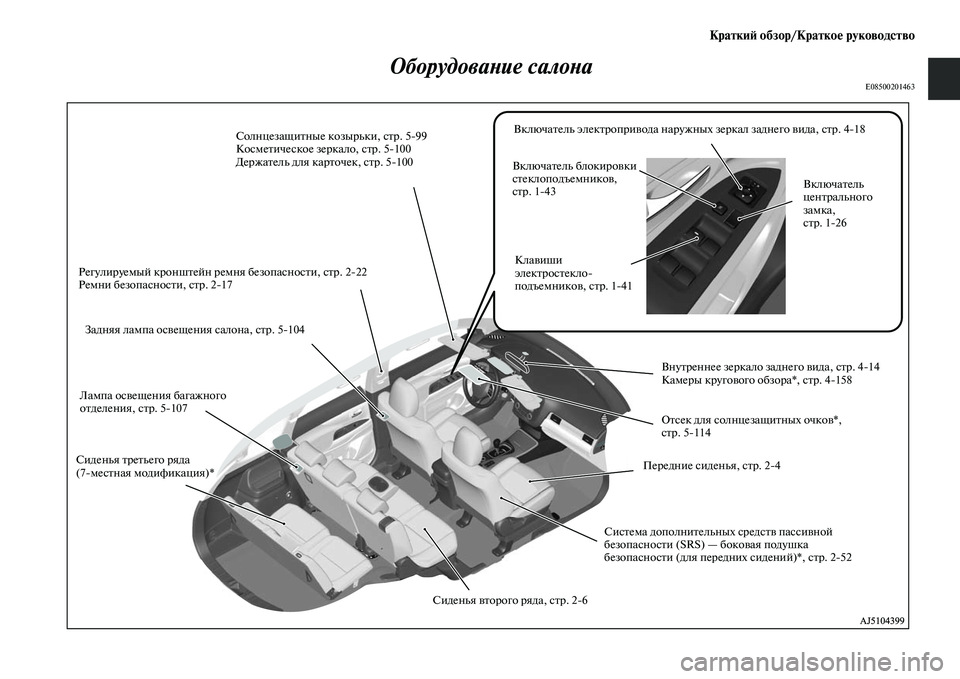 MITSUBISHI OUTLANDER 2017  Руководство по эксплуатации и техобслуживанию (in Russian) КраткиHФ обзор/КраткоHЮ руководство
ОборудоваХbие салоХbа
E08500201463
Регулируемый кроншЕbейн ремня безопасносЕbи