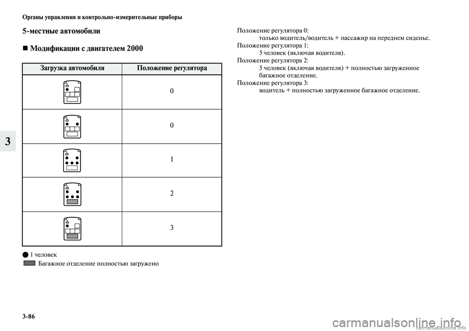 MITSUBISHI OUTLANDER 2019  Руководство по эксплуатации и техобслуживанию (in Russian) 386 Органы управления и контрольноизмерительные приборы
3
5местные автомобили
 Модификации с двигателем 2000