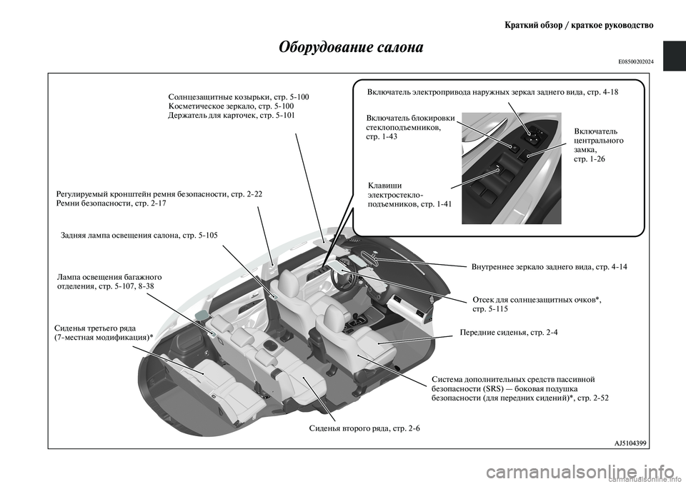 MITSUBISHI OUTLANDER 2019  Руководство по эксплуатации и техобслуживанию (in Russian) Краткий обзор / краткое руководство
Оборудование салона
E08500202024
Регулируемый кронштейн ремня безопасности, с