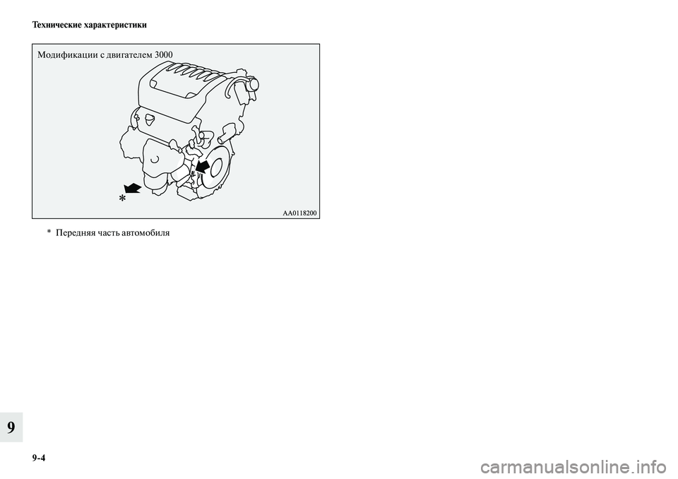 MITSUBISHI OUTLANDER 2019  Руководство по эксплуатации и техобслуживанию (in Russian) 94 Технические характеристики
9
* Передняя часть автомобиля
Модификации с двигателем 3000 