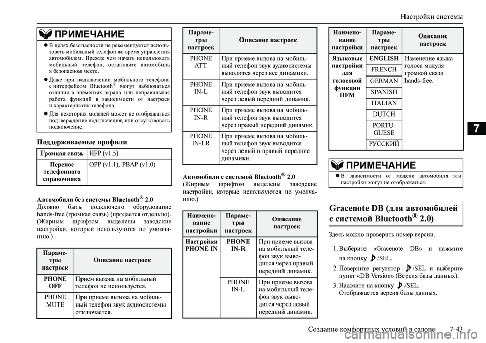 MITSUBISHI ASX 2020  Руководство по эксплуатации и техобслуживанию (in Russian) Настройки системы
Создание комфортных условий в салоне 7-43
7
Поддерживаемые профили
Автомобили без системы Blu