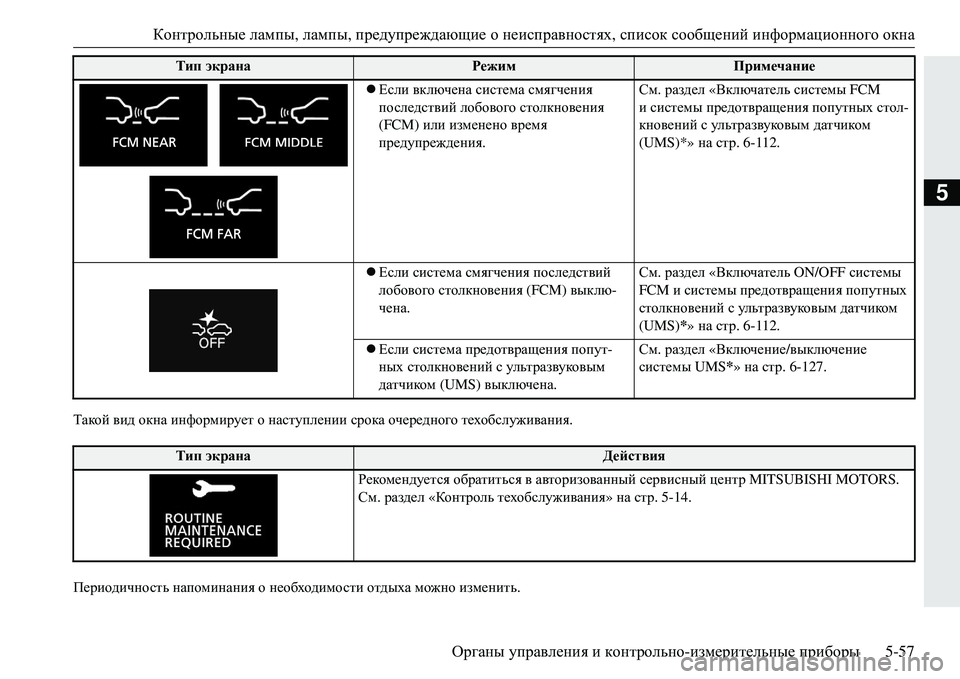 MITSUBISHI ECLIPSE CROSS 2018  Руководство по эксплуатации и техобслуживанию (in Russian) Контрольные лампы,  лампы, предупреждающие  о неисправностях , список  сообщений  информационного  окна
Орган