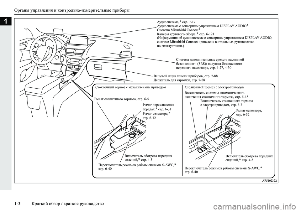 MITSUBISHI ECLIPSE CROSS 2019  Руководство по эксплуатации и техобслуживанию (in Russian) Органы управления и контрольно-измерительные приборы
1-3Краткий обзор / краткое руководство
1
Включатель обог