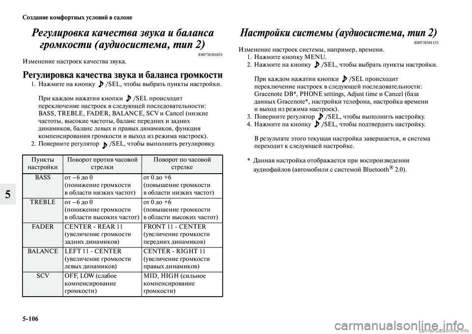 MITSUBISHI L200 2015  Руководство по эксплуатации и техобслуживанию (in Russian) 5106 Создание комфортных условий в салоне
5Регулировка качества звука и баланса 
громкости (аудиосистема, тип 2