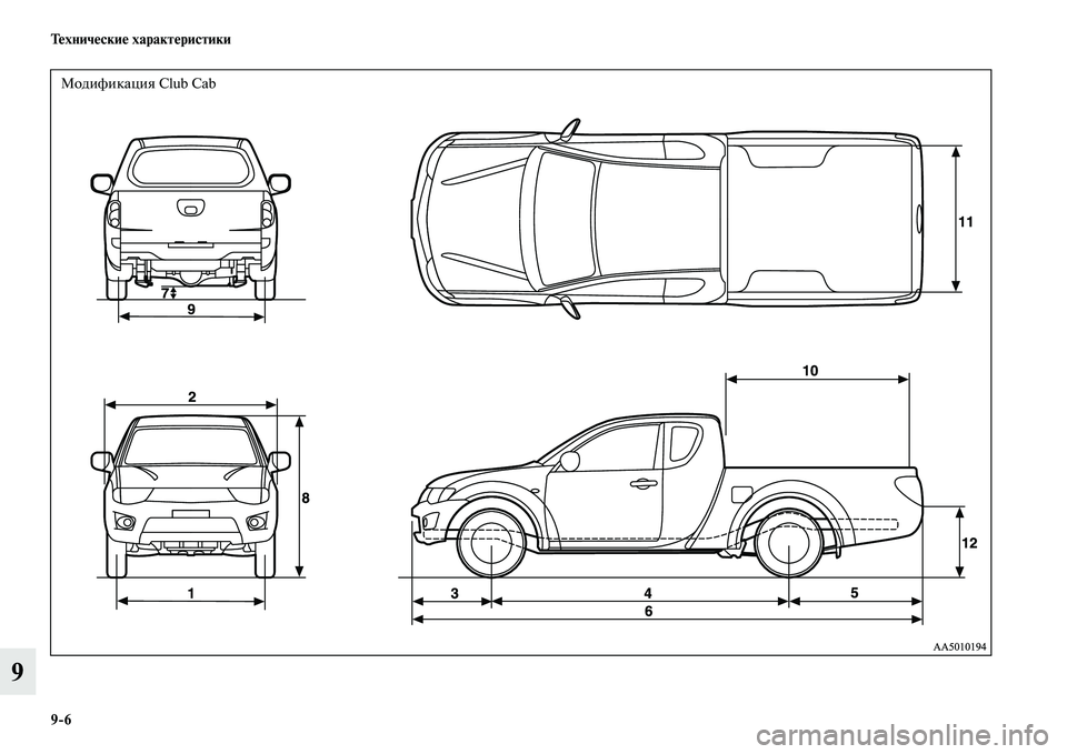 MITSUBISHI L200 2015  Руководство по эксплуатации и техобслуживанию (in Russian) 96 Технические характеристики
9
Модификация Club Cab 