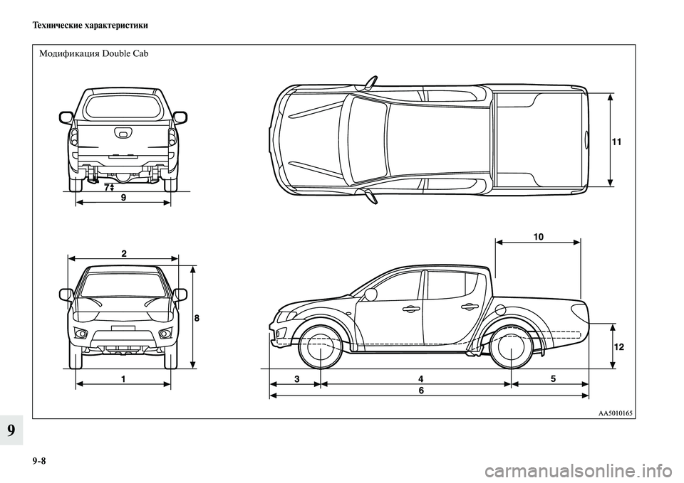 MITSUBISHI L200 2015  Руководство по эксплуатации и техобслуживанию (in Russian) 98 Технические характеристики
9
Модификация Double Cab 
