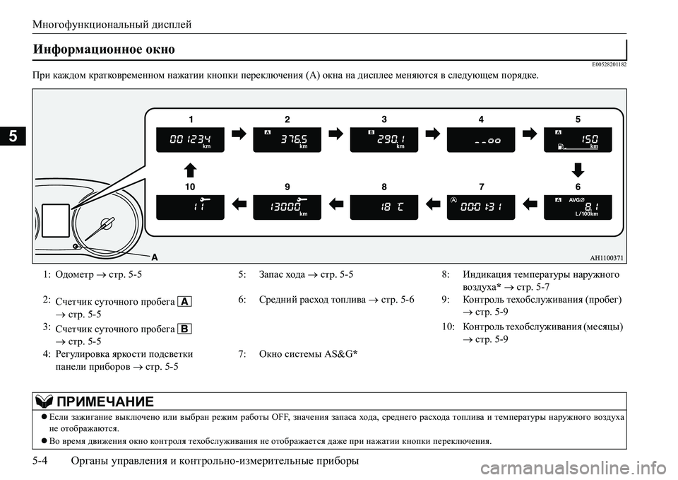 MITSUBISHI L200 2016  Руководство по эксплуатации и техобслуживанию (in Russian) Многофункциональный дисплей
5-4Органы управления и контрольно-измерительные приборы
5
E00528201182
При каждом крат