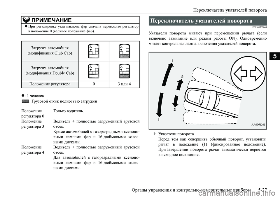 MITSUBISHI L200 2018 Руководство по эксплуатации и техобслуживанию (in Russian) Переключатель указателей поворота
Органы управления и контрольно-измерительные приборы5-27
5
: 1 человек
: Гр MITSUBISHI L200 2018 Руководство по эксплуатации и техобслуживанию (in Russian) Переключатель указателей поворота
Органы управления и контрольно-измерительные приборы5-27
5
: 1 человек
: Гр