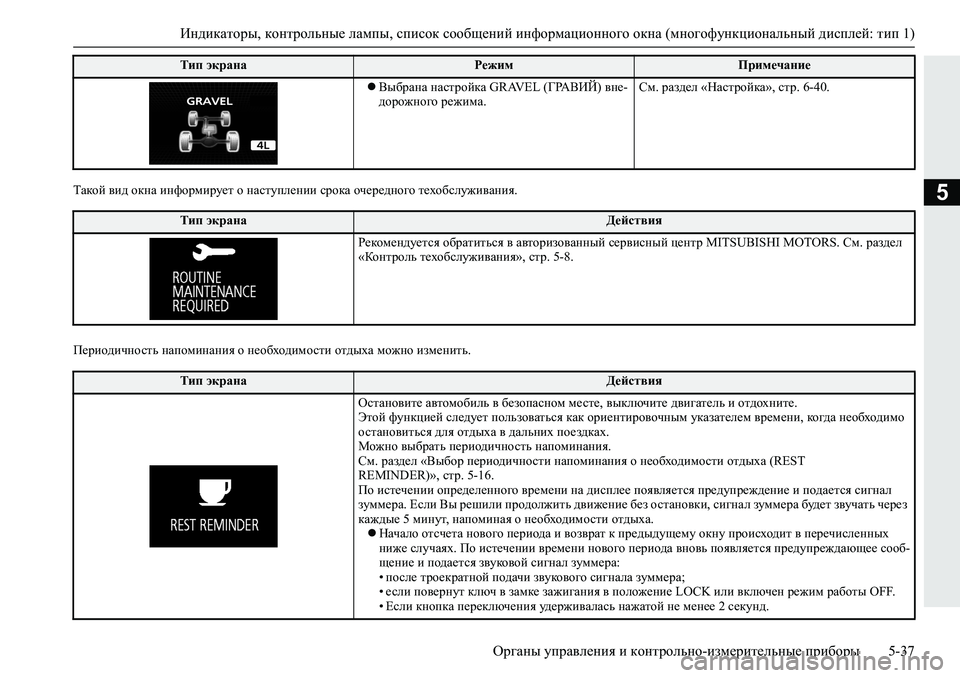 MITSUBISHI L200 2019  Руководство по эксплуатации и техобслуживанию (in Russian) Индикаторы, контрольные лампы, список сообщений информационного окна (многофункциональный дисплей: тип 1)
Ор