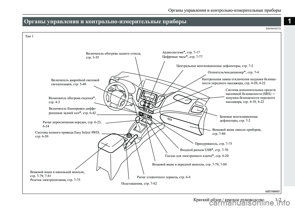 MITSUBISHI L200 2019  Руководство по эксплуатации и техобслуживанию (in Russian) Органы управления и контрольно-измерительные приборы
Краткий обзор / краткое руководство 1-2
1
�(�����������
О�