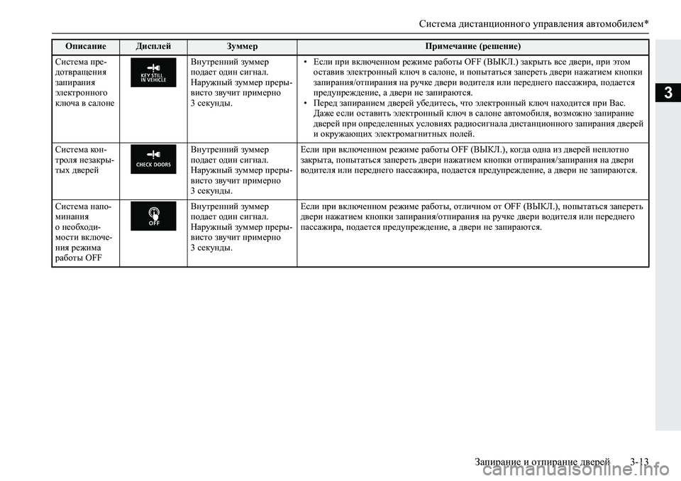 MITSUBISHI L200 2019  Руководство по эксплуатации и техобслуживанию (in Russian) Система дистанционного управления автомобилем*
Запирание и отпирание дверей 3-13
3
Kbkl_fZ�ij_�
^hl\jZs_gby�

