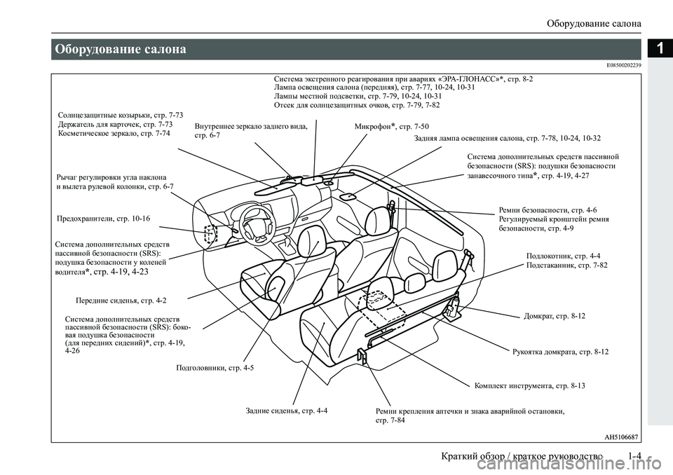 MITSUBISHI L200 2019  Руководство по эксплуатации и техобслуживанию (in Russian) Оборудование салона
Краткий обзор / краткое руководство 1-4
1
�(�����������
Оборудование салона 
Система экстр�