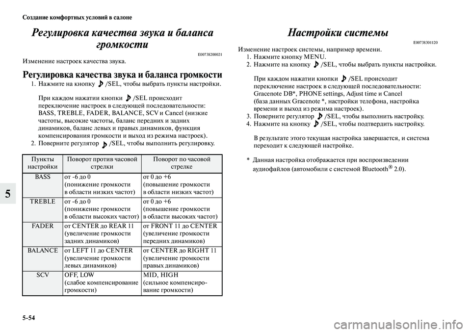 MITSUBISHI PAJERO SPORT 2014  Руководство по эксплуатации и техобслуживанию (in Russian) 554 Создание комфортных условий в салоне
5Регулировка качества звука и баланса 
громкости
E00738200021Изменение на�