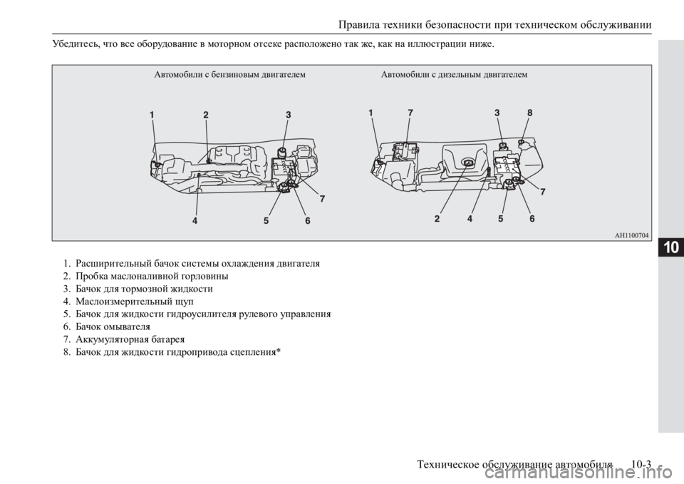MITSUBISHI PAJERO SPORT 2017  Руководство по эксплуатации и техобслуживанию (in Russian) Правила техники безопасности при техническом обслуживании
Техническое обслуживание автомобиля10-3
10
Уб е д и 