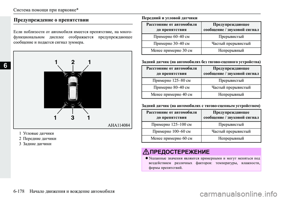 MITSUBISHI PAJERO SPORT 2019  Руководство по эксплуатации и техобслуживанию (in Russian) Система помощи при парковке*
6-178 Начало движения и вождение автомобиля
6
?keb� ih[ebahklb� hl� Z\lhfh[bey� bf