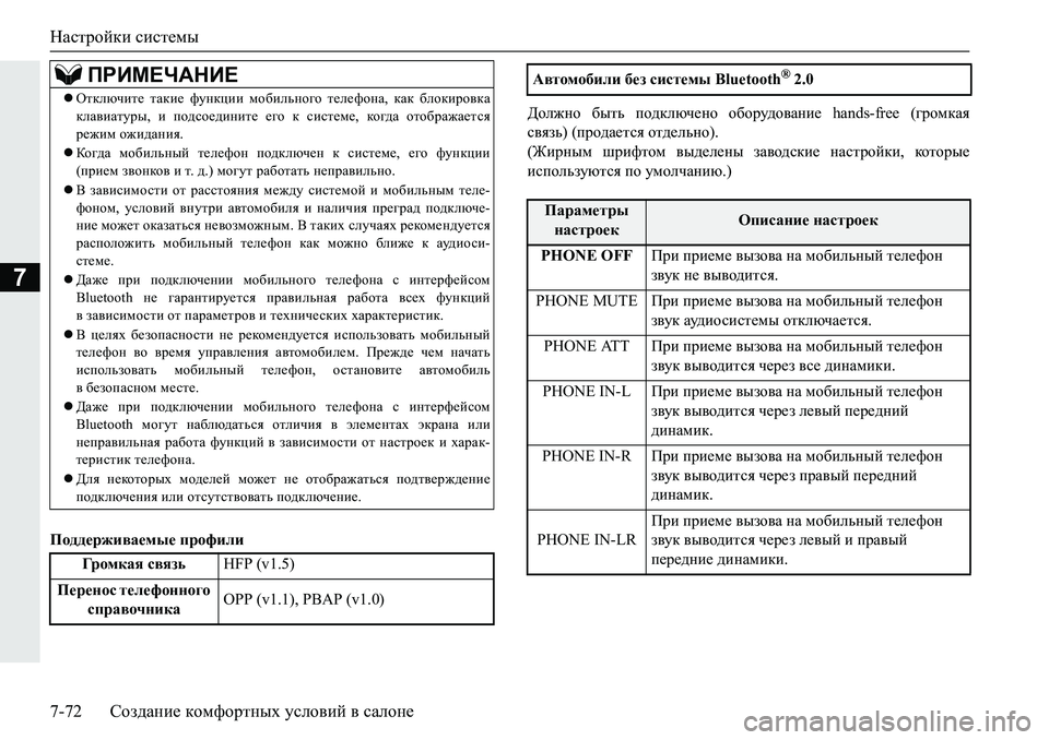 MITSUBISHI PAJERO SPORT 2019  Руководство по эксплуатации и техобслуживанию (in Russian) Настройки системы
7-72 Создание комфортных условий в салоне
7
Поддерживаемые профилиДолжно  быть  подключено  �