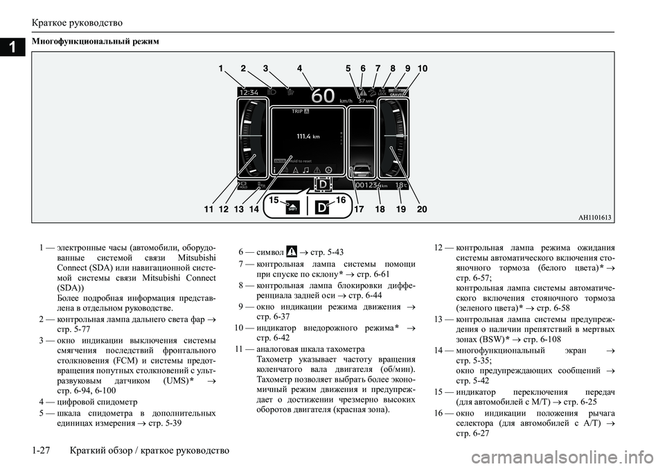 MITSUBISHI PAJERO SPORT 2020 Руководство по эксплуатации и техобслуживанию (in Russian) Краткое руководство
1-27 Краткий обзор / краткое руководство
1Многофункциональный режим
1 — электронные часы MITSUBISHI PAJERO SPORT 2020 Руководство по эксплуатации и техобслуживанию (in Russian) Краткое руководство
1-27 Краткий обзор / краткое руководство
1Многофункциональный режим
1 — электронные часы