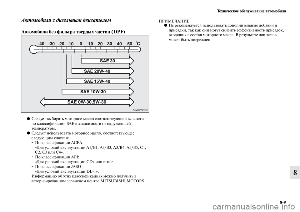 MITSUBISHI PAJERO 2016  Руководство по эксплуатации и техобслуживанию (in Russian) Техническое обслуживание автомобиля8ЯK9
8
АвL.омобили с дизельLbым двигаL.елем
Автомобили без фильтра твердых ч