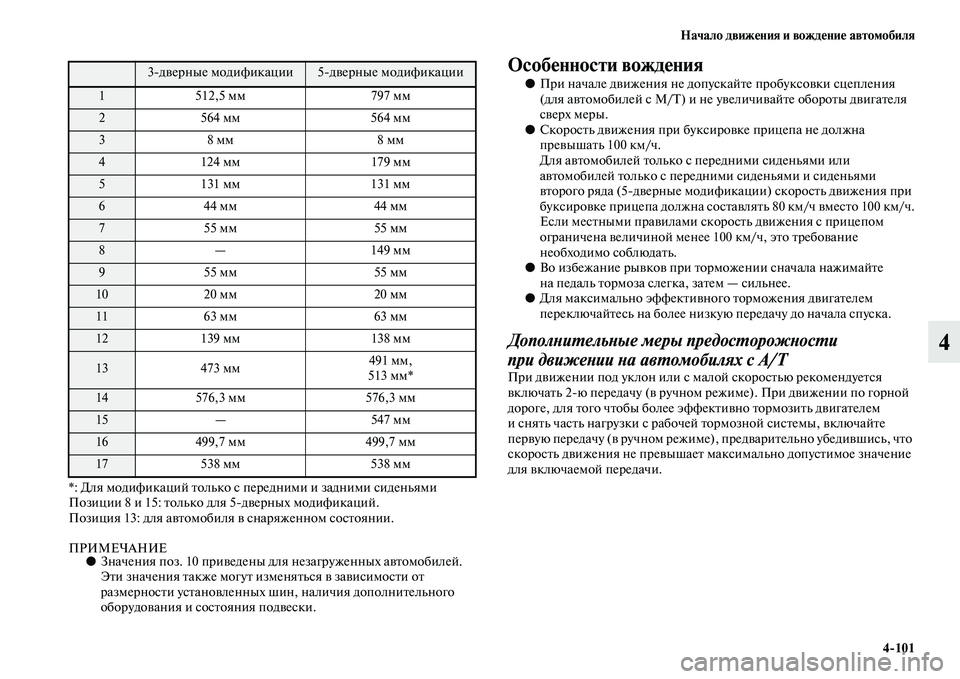 MITSUBISHI PAJERO 2017  Руководство по эксплуатации и техобслуживанию (in Russian) Начало движения и вождение автомобиля
4101
4
*: Для модификаций только с передними и задними сиденьями
Позиции 8