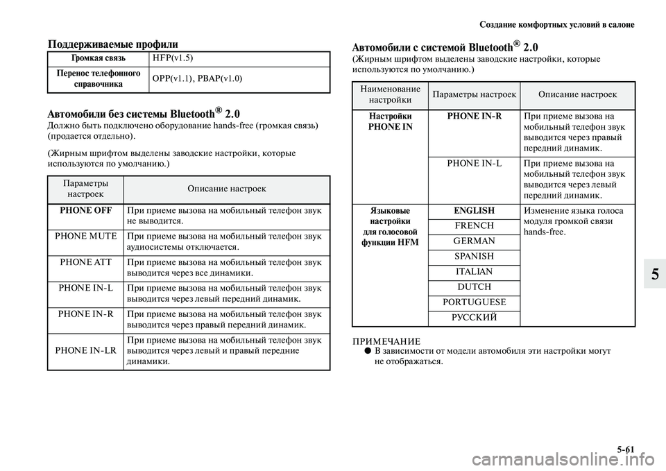 MITSUBISHI PAJERO 2017  Руководство по эксплуатации и техобслуживанию (in Russian) Создание комфортных условий в салоне
561
5
Поддерживаемые профили  
Автомобили без системы Bluetooth
® 2.0  Должно бы